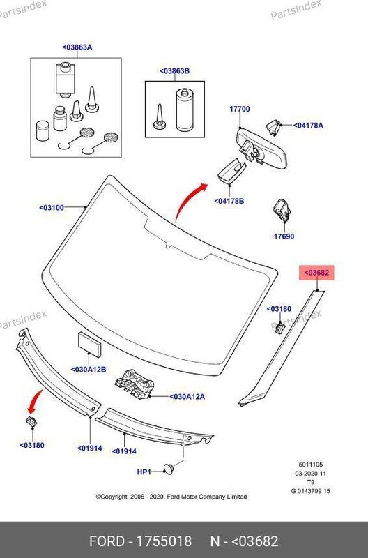 Молдинг лобового стекла левый Transit 2006 - 2014