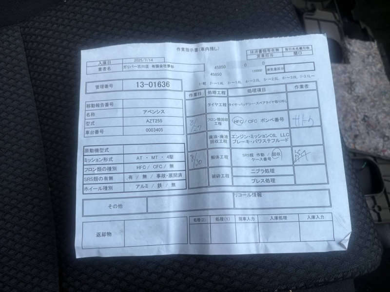 Автомобиль TOYOTA AVENSIS AZT255 1AZ-FSE 2002-2006 в разбор 5947