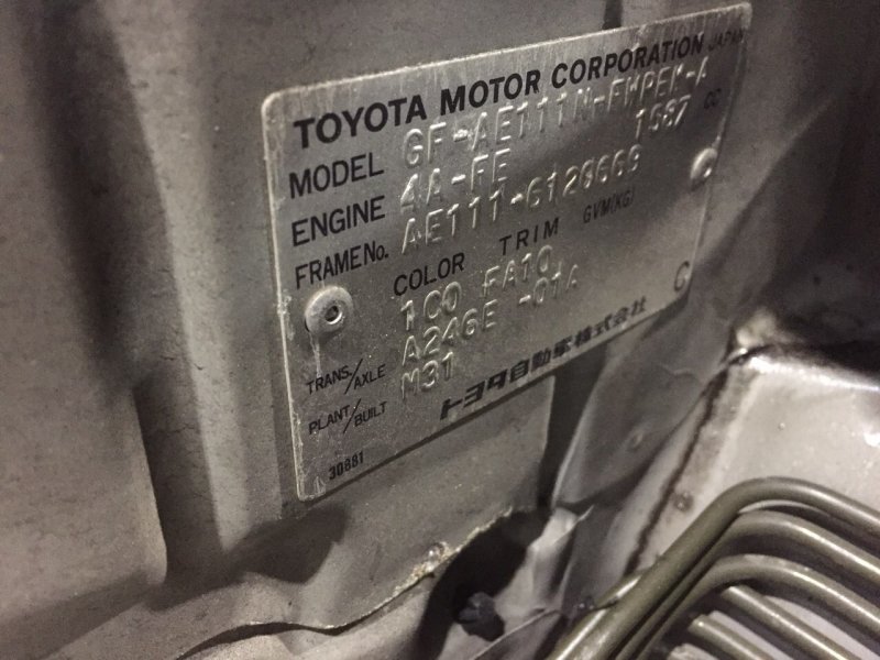 Автомобиль Toyota Spacio AE-111 4A-FE в разбор