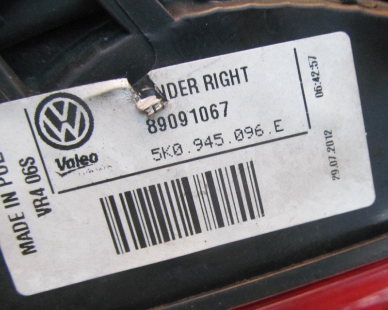 Фонарь правый Golf 6 2009-2013