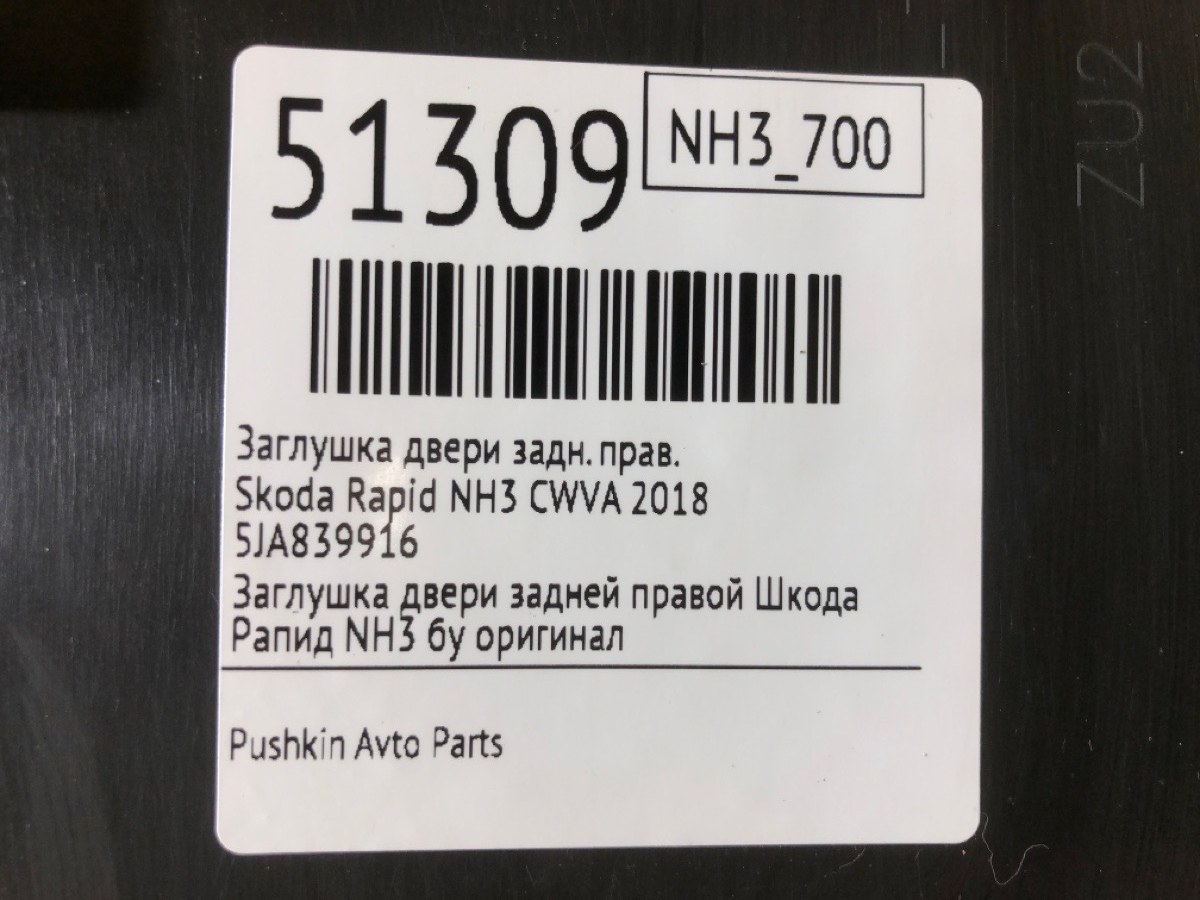 Заглушка двери задняя правая Rapid 2018 NH3 CWVA