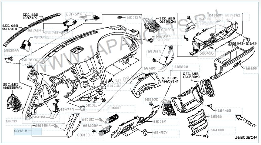 Накладка на торпедо левая FX35 2009 S51 VQ35HR Накладка на торпедо левая FX35 2009 S51 VQ35HR