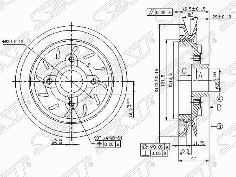 Шкив коленвала Mitsubishi Pajero V14C 4D56 ST-MD160546