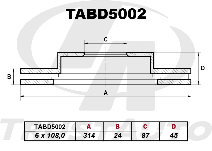 Тормозной диск Mitsubishi Pajero V23C передний TABD5002