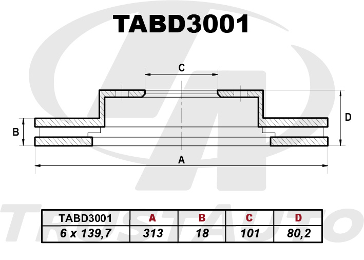 Тормозной диск Isuzu Bighorn UBR6VF задний TABD3001