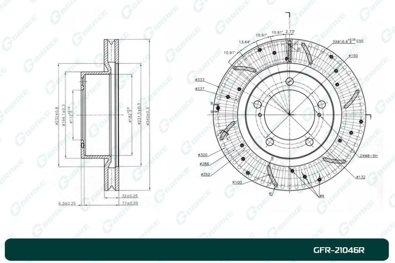 Тормозной диск Toyota Land Cruiser GRJ200 передний правый GFR21046R