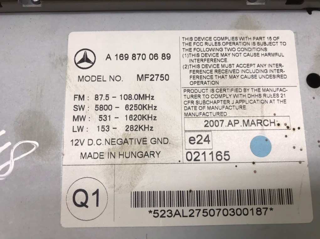 Магнитола для Mercedes B W245, 2007 г. 2.0 CDi дизель б/у — фото 7
