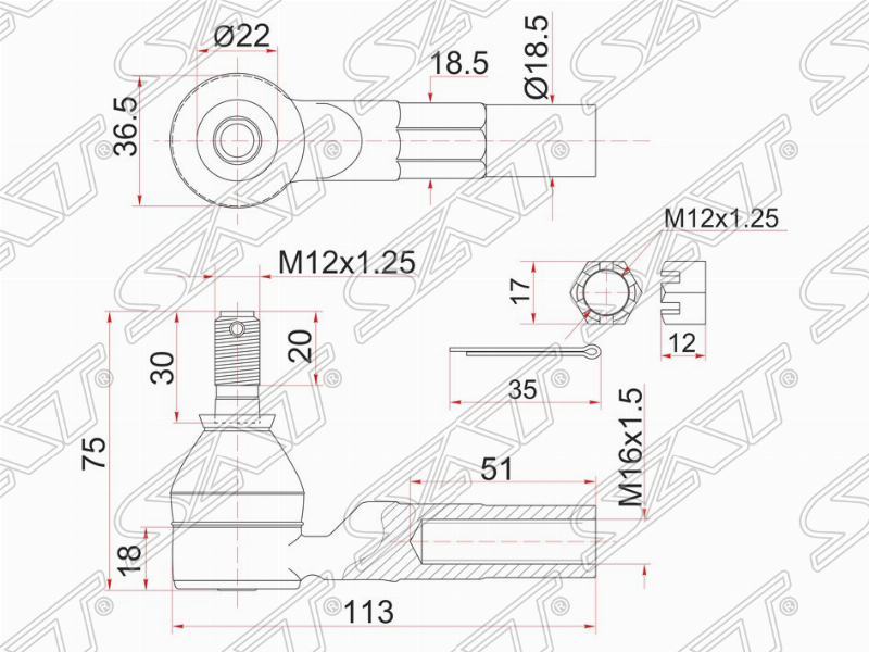 НАКОНЕЧНИК РУЛЕВОЙ LH=RH TOYOTA CORSA,RAUM 90-03 ST-45046-19206 Тайвань