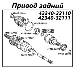 Фото запчасти привод задний Toyota Corolla Fielder 2006 контрактная запчасть Запчасть привод задний Toyota Corolla Fielder 2006