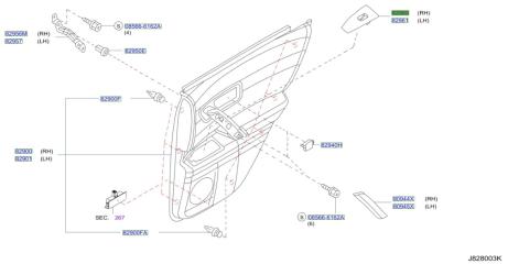 Накладка кнопок стеклоподъемника задняя правая FX35 2003 S50 VQ35DE